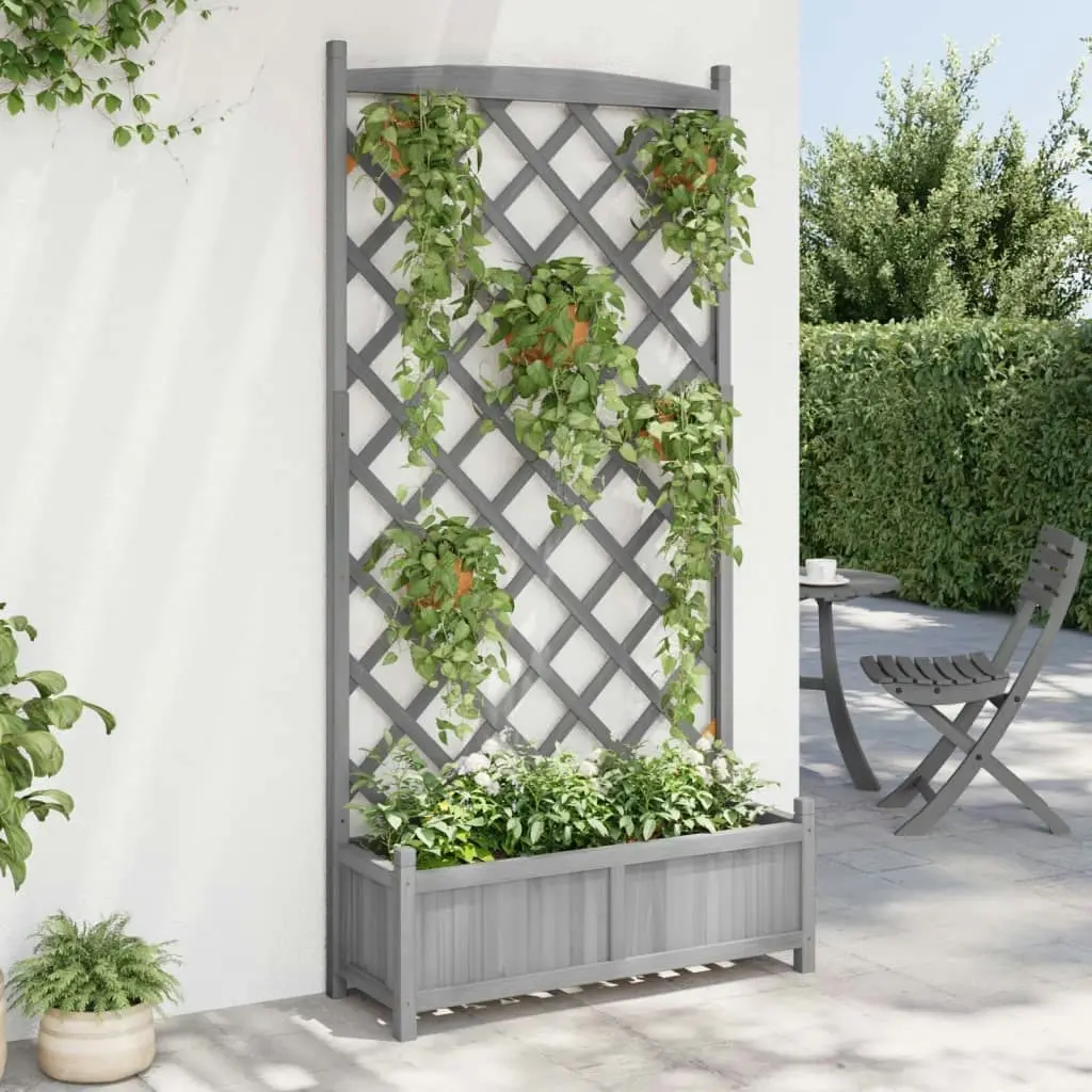 Planter with Trellis Grey Solid Wood Fir 365492