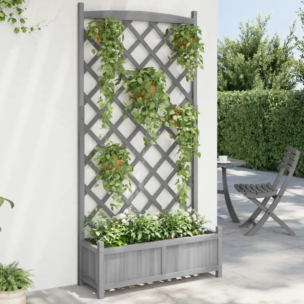 Planter with Trellis Grey Solid Wood Fir 365492