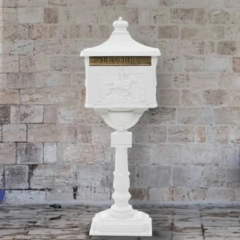 Pedestal Letterbox Aluminium Vintage Style Rustproof White 43894