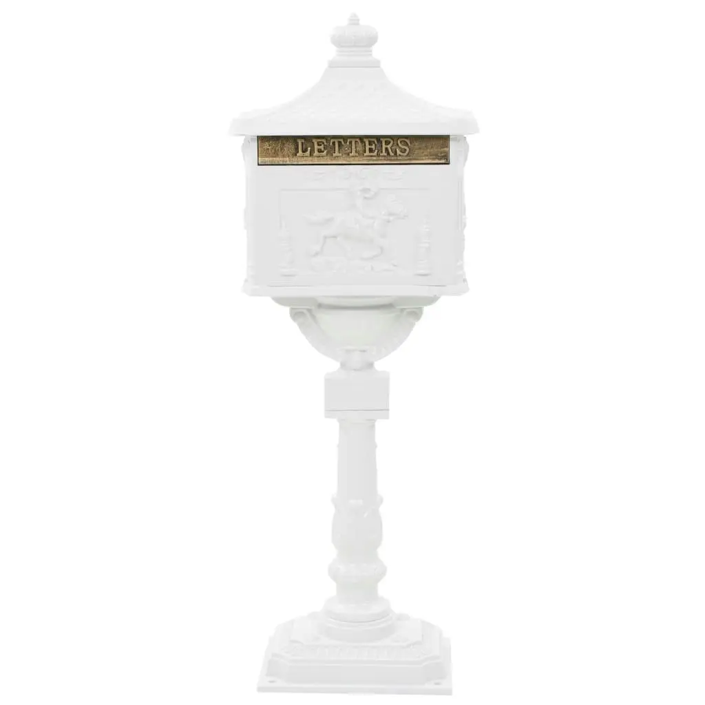 Pedestal Letterbox Aluminium Vintage Style Rustproof White 43894