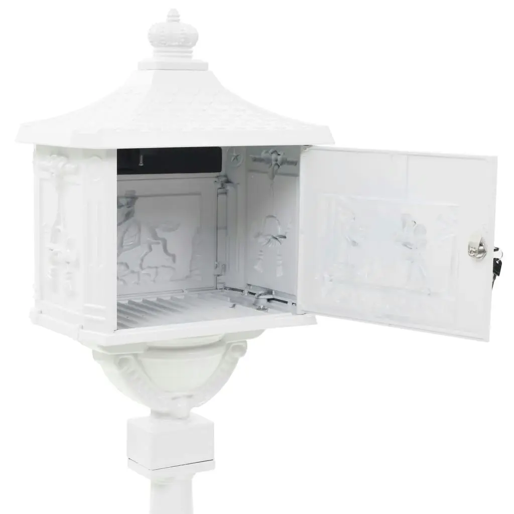 Pedestal Letterbox Aluminium Vintage Style Rustproof White 43894