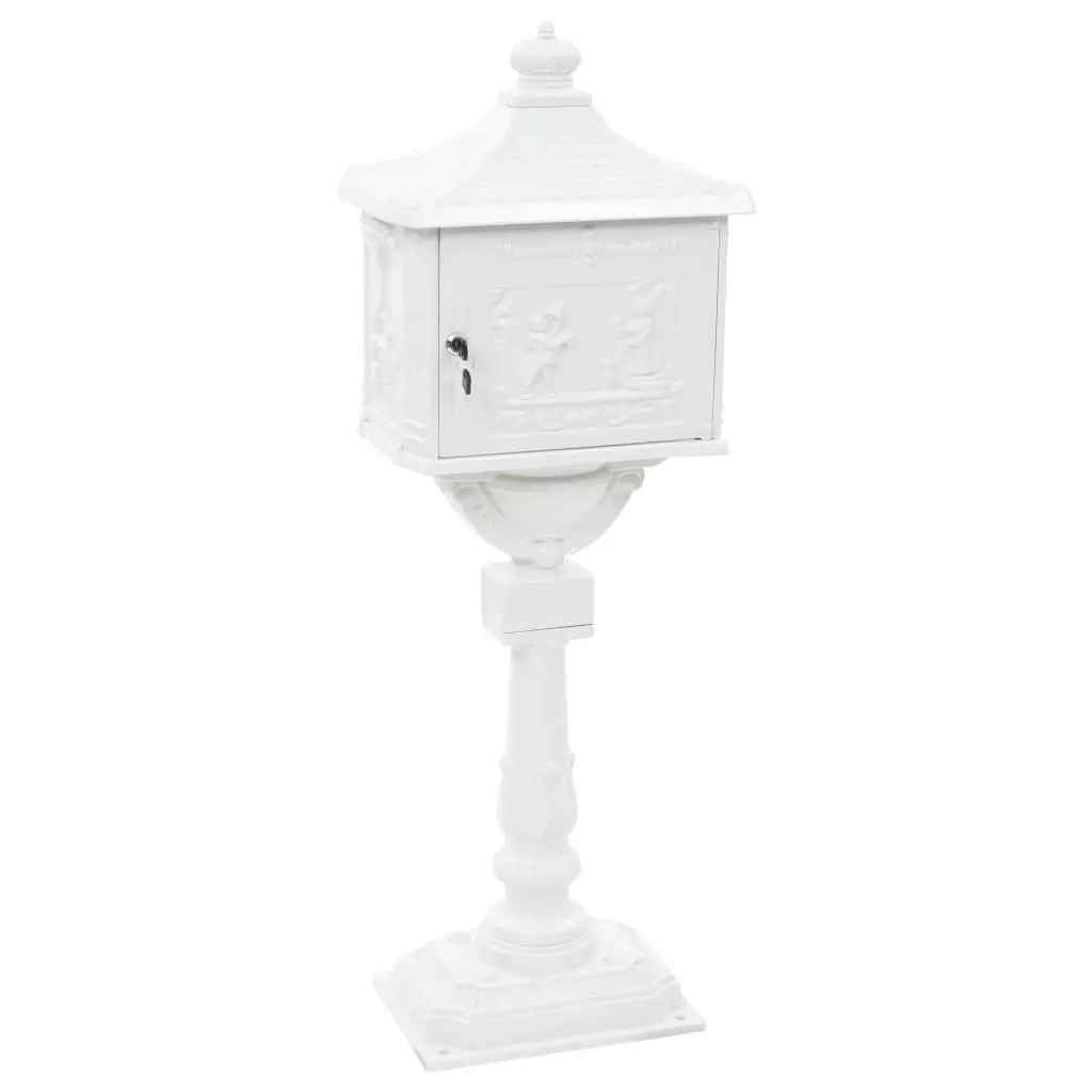 Pedestal Letterbox Aluminium Vintage Style Rustproof White 43894