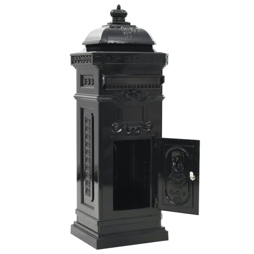 Pillar Letterbox Aluminium Vintage Style Rustproof Black 43888