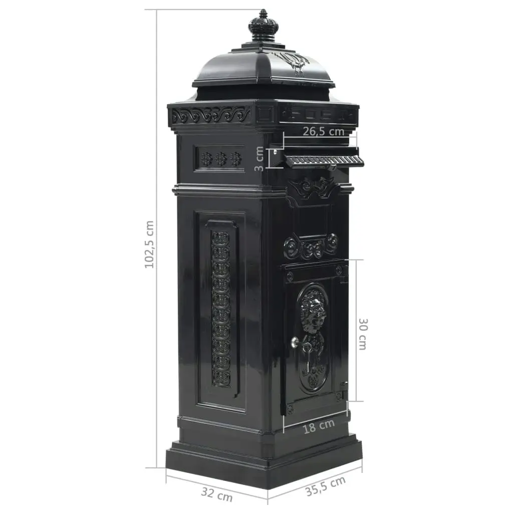 Pillar Letterbox Aluminium Vintage Style Rustproof Black 43888