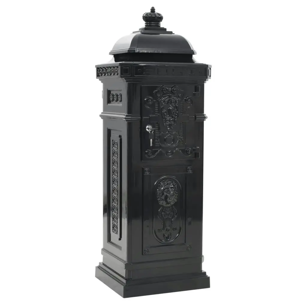 Pillar Letterbox Aluminium Vintage Style Rustproof Black 43888