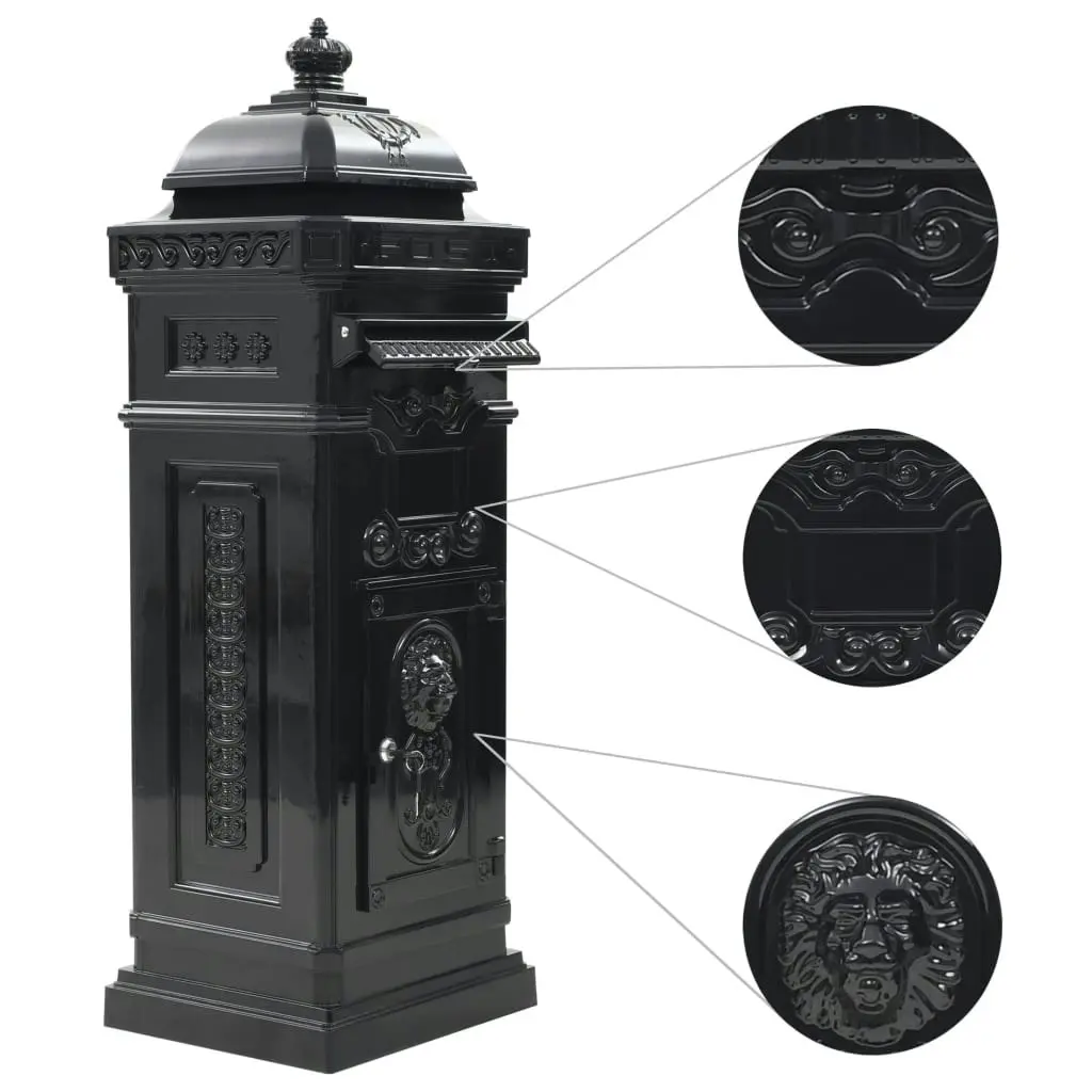 Pillar Letterbox Aluminium Vintage Style Rustproof Black 43888