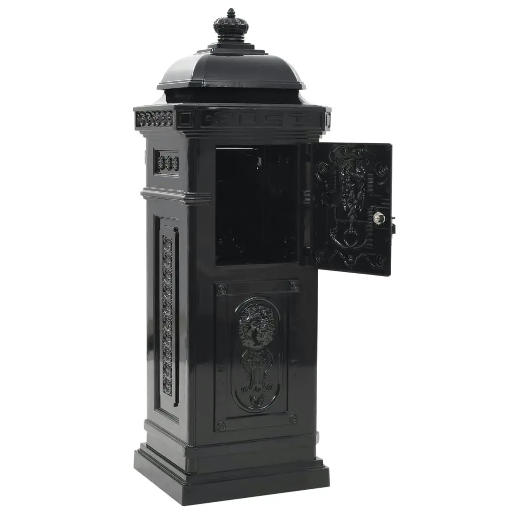 Pillar Letterbox Aluminium Vintage Style Rustproof Black 43888