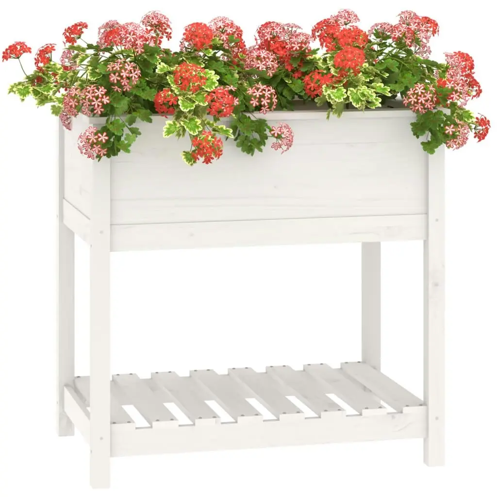 Planter with Shelf White 82.5x54x81 cm Solid Wood Pine 823781