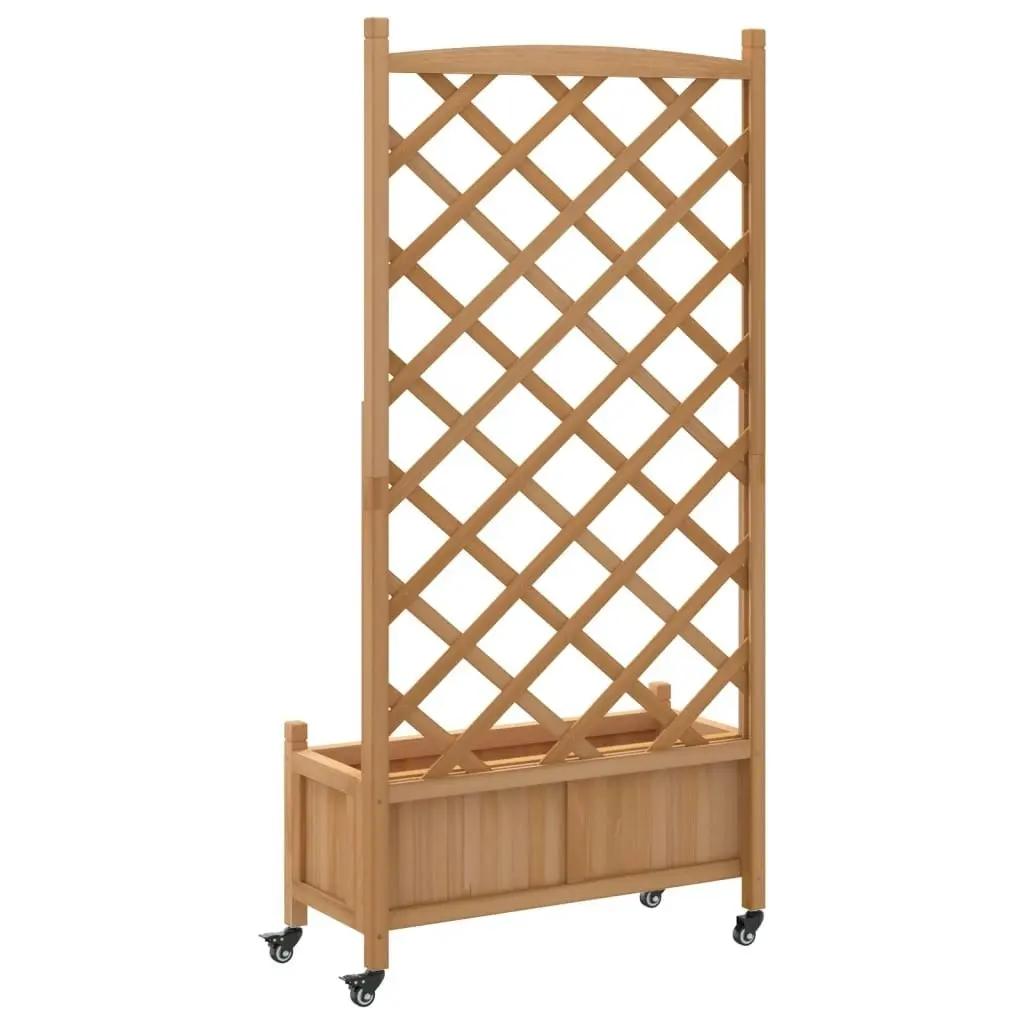 Planter with Trellis and Wheels Brown Solid Wood Fir 3207650