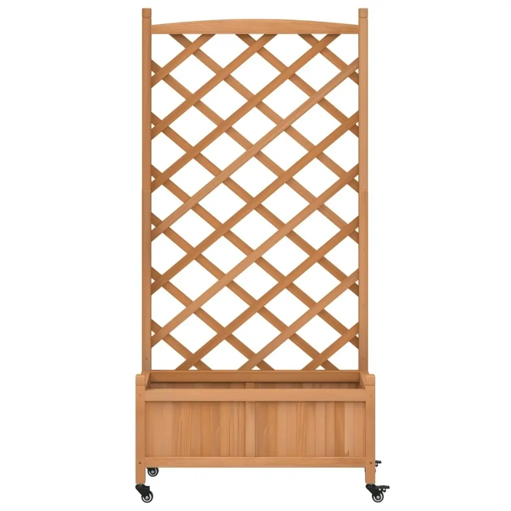 Planter with Trellis and Wheels Brown Solid Wood Fir 3207650