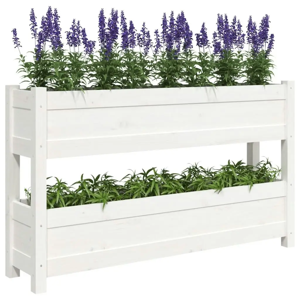 Planter White 112x25x66 cm Solid Wood Pine 823928