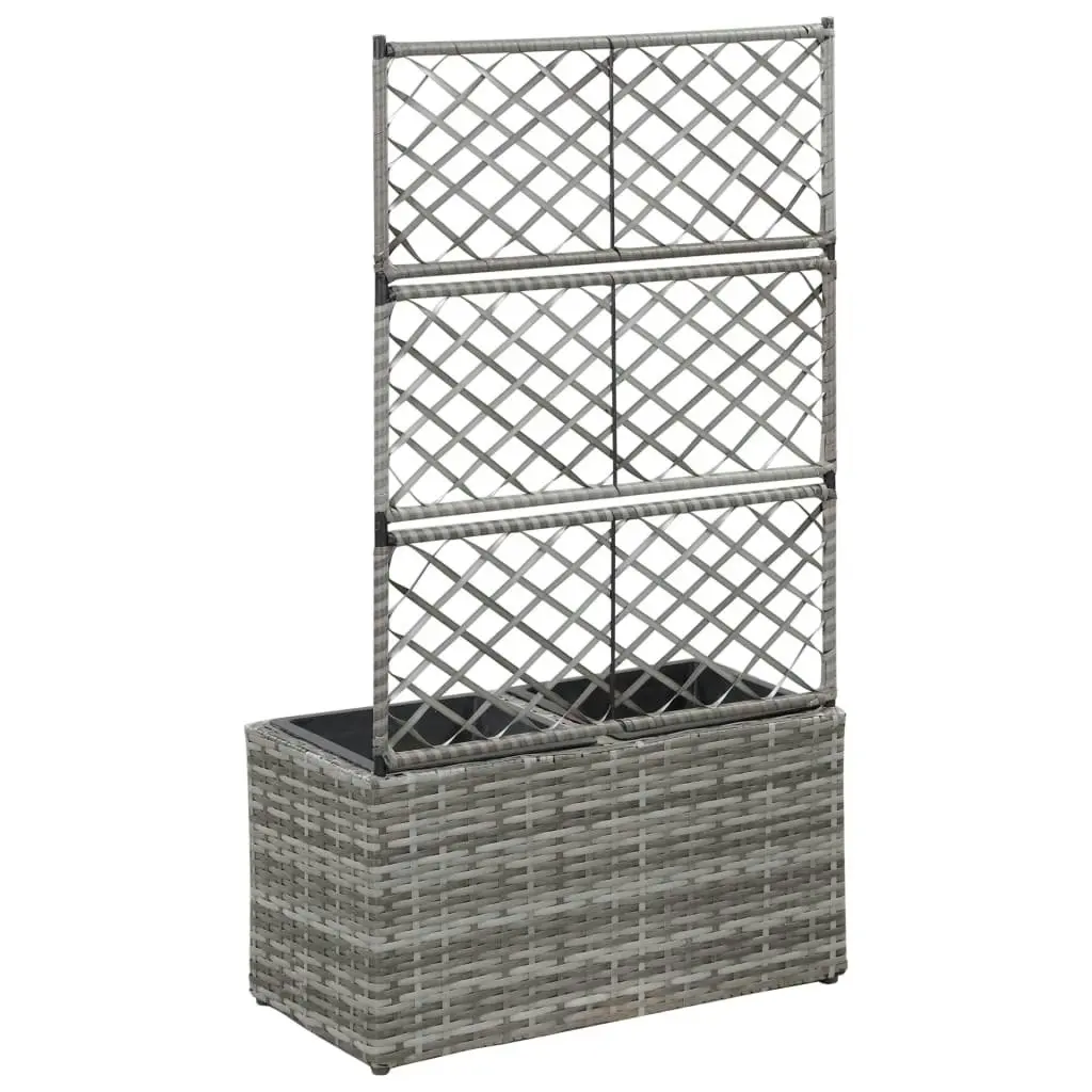 Trellis Raised Bed with 2 Pots 58x30x107 cm Poly Rattan Grey 46934