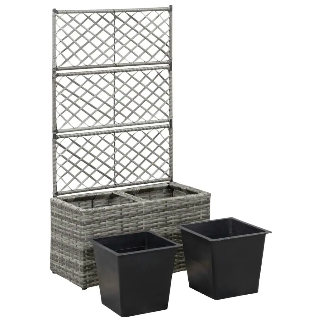 Trellis Raised Bed with 2 Pots 58x30x107 cm Poly Rattan Grey 46934