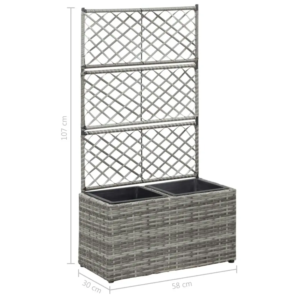 Trellis Raised Bed with 2 Pots 58x30x107 cm Poly Rattan Grey 46934