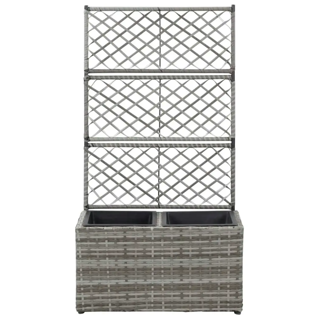 Trellis Raised Bed with 2 Pots 58x30x107 cm Poly Rattan Grey 46934