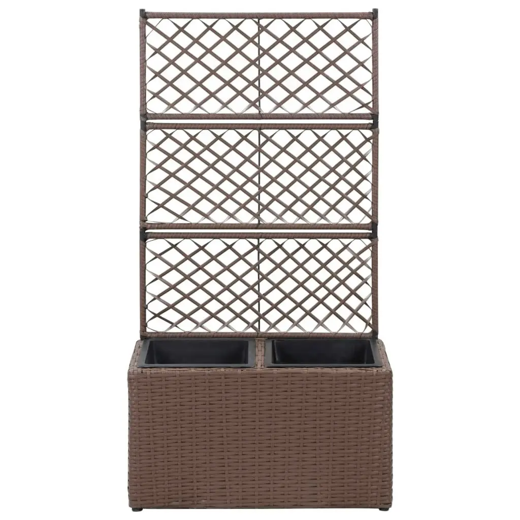 Trellis Raised Bed with 2 Pots 58x30x107 cm Poly Rattan Brown 46937