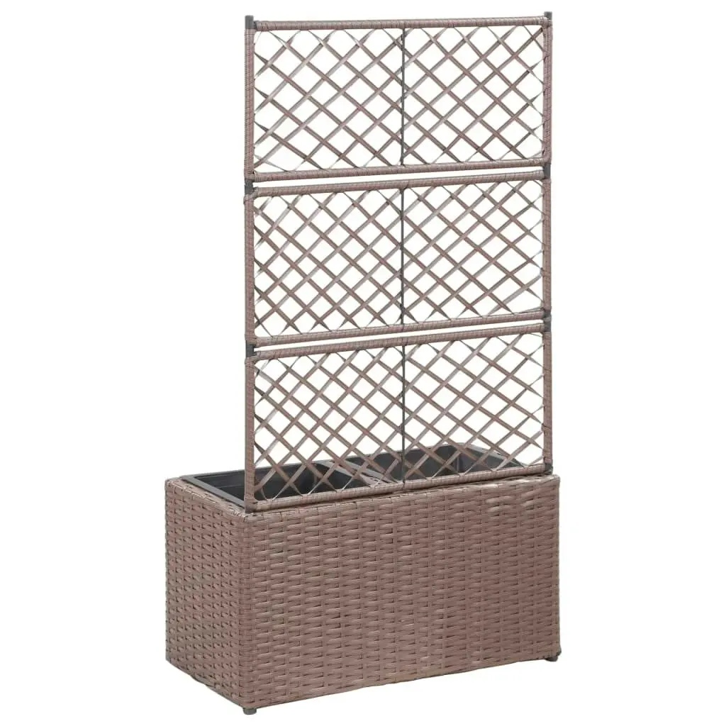 Trellis Raised Bed with 2 Pots 58x30x107 cm Poly Rattan Brown 46937