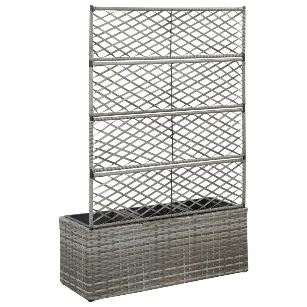 Trellis Raised Bed with 3 Pots 83x30x130 cm Poly Rattan Grey 46935