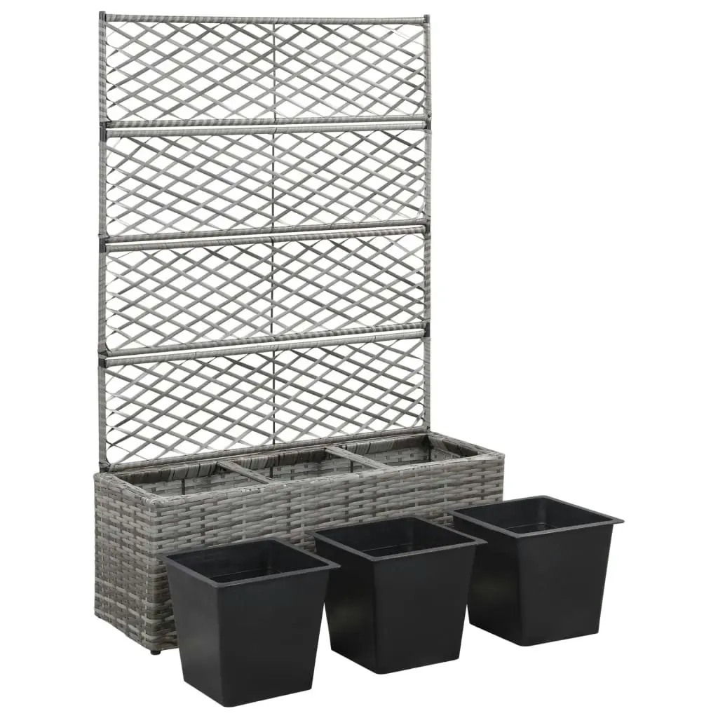 Trellis Raised Bed with 3 Pots 83x30x130 cm Poly Rattan Grey 46935