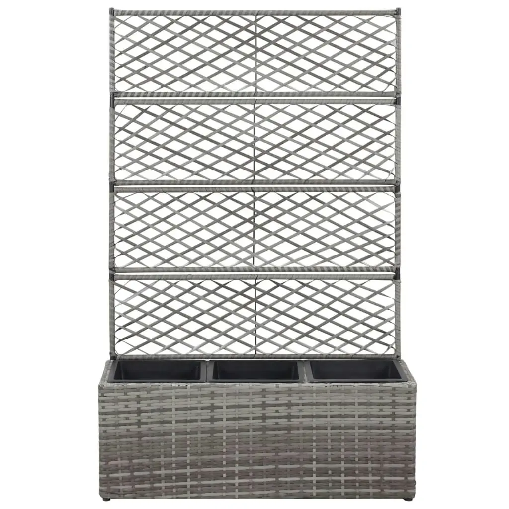 Trellis Raised Bed with 3 Pots 83x30x130 cm Poly Rattan Grey 46935