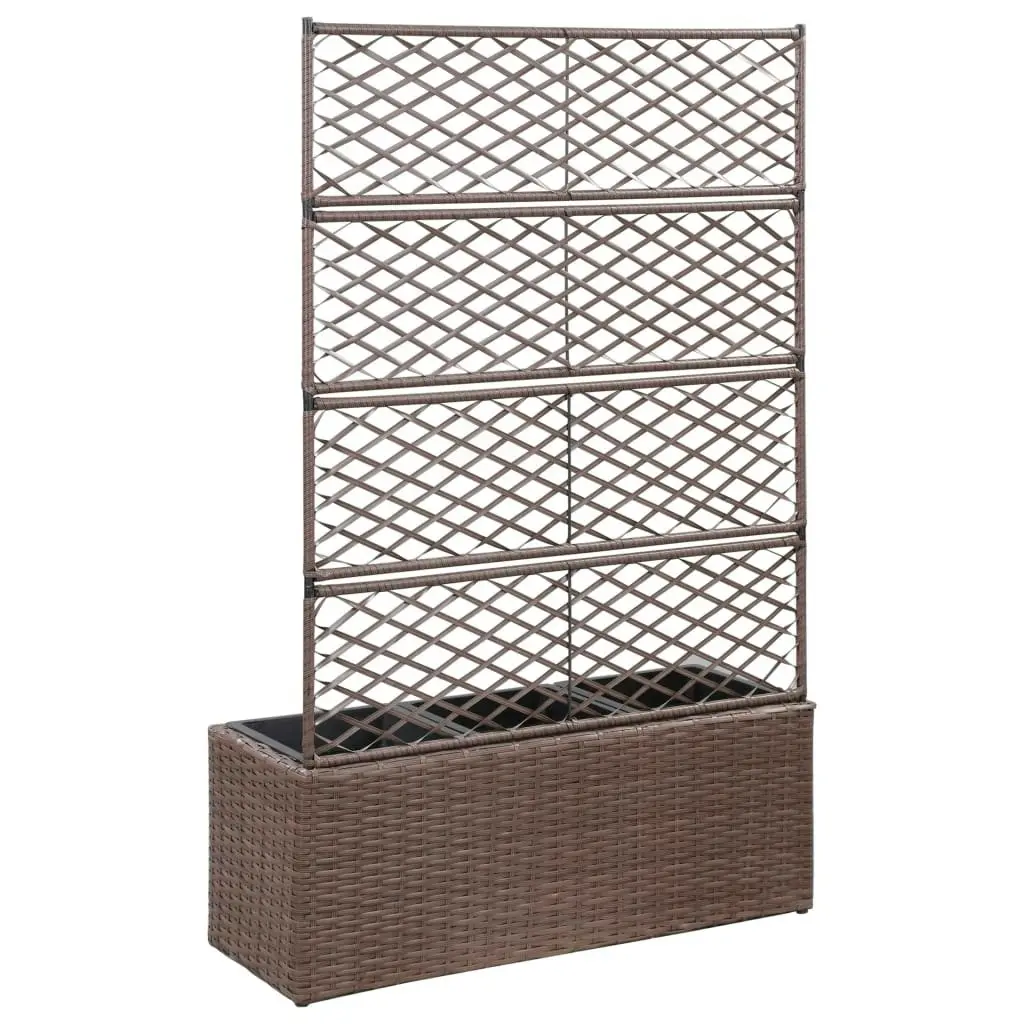 Trellis Raised Bed with 3 Pots 83x30x130 cm Poly Rattan Brown 46938