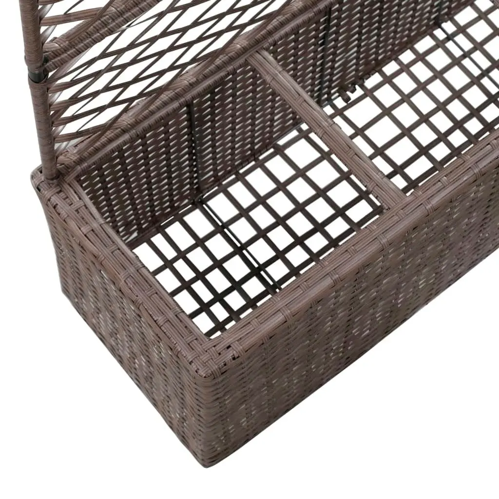 Trellis Raised Bed with 3 Pots 83x30x130 cm Poly Rattan Brown 46938