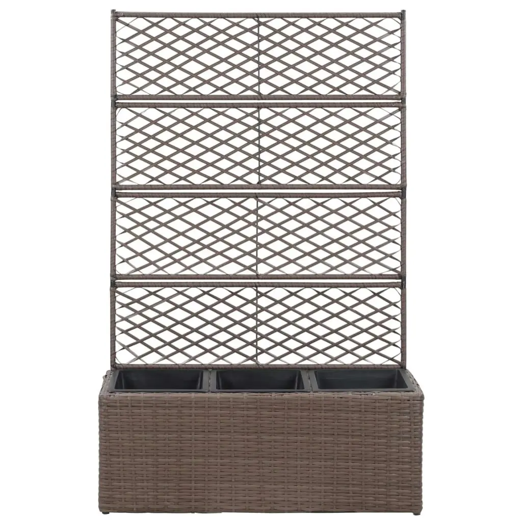 Trellis Raised Bed with 3 Pots 83x30x130 cm Poly Rattan Brown 46938