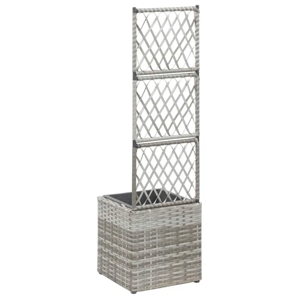 Trellis Raised Bed with 1 Pot 30x30x107 cm Poly Rattan Grey 46933