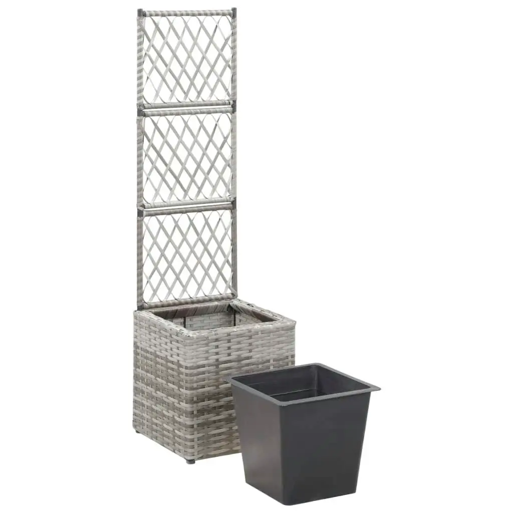 Trellis Raised Bed with 1 Pot 30x30x107 cm Poly Rattan Grey 46933