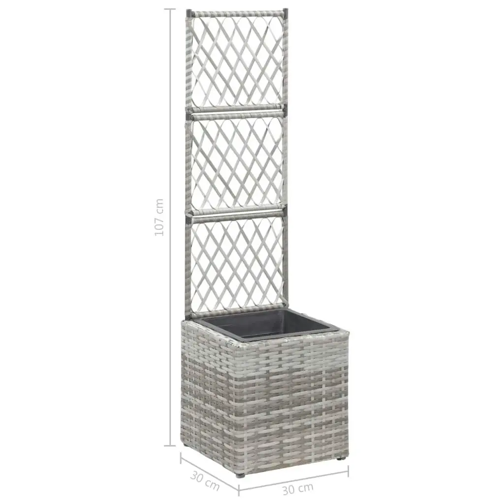 Trellis Raised Bed with 1 Pot 30x30x107 cm Poly Rattan Grey 46933