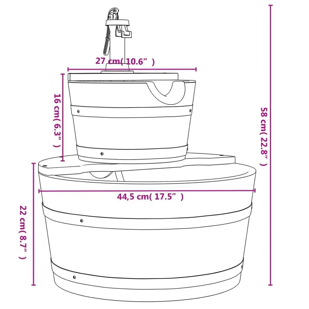 Water Fountain with Pump 44.5x44.5x58 cm Solid Wood Fir 364852