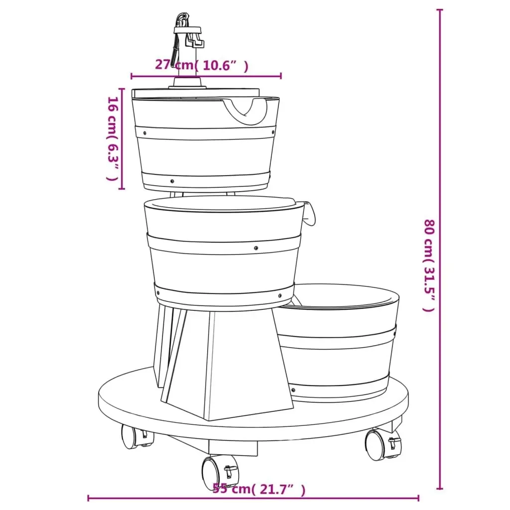 Wheeled Water Fountain with Pump 55x55x80 cm Solid Wood Fir 364855