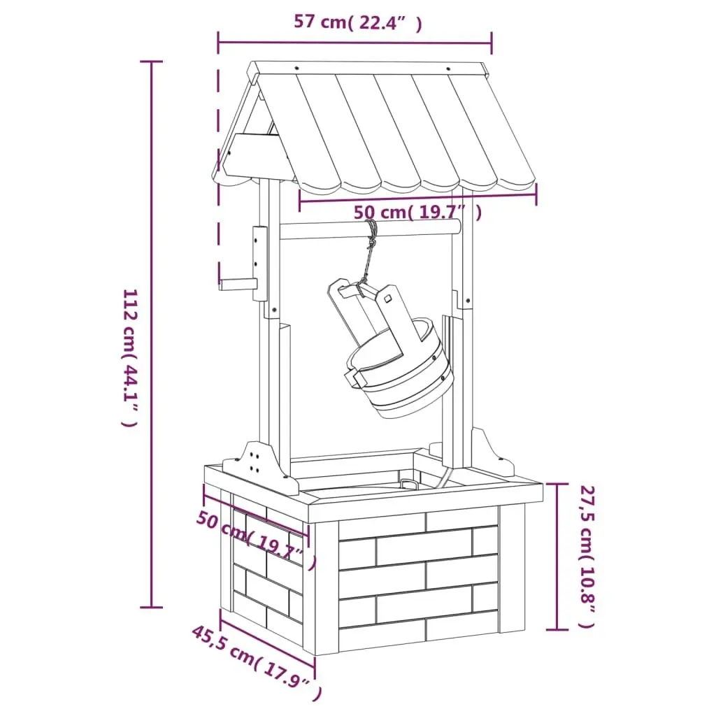 Wishing Well Fountain with Pump 57x50x112 cm Solid Wood Fir 364856