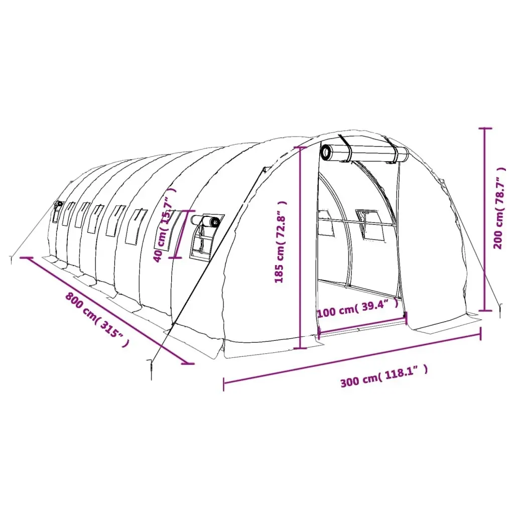 Greenhouse with Steel Frame Green 24 mÂ² 8x3x2 m 3188041