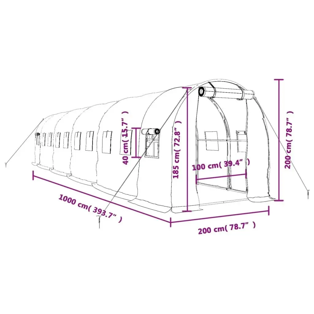 Greenhouse with Steel Frame Green 20 mÂ² 10x2x2 m 3188020