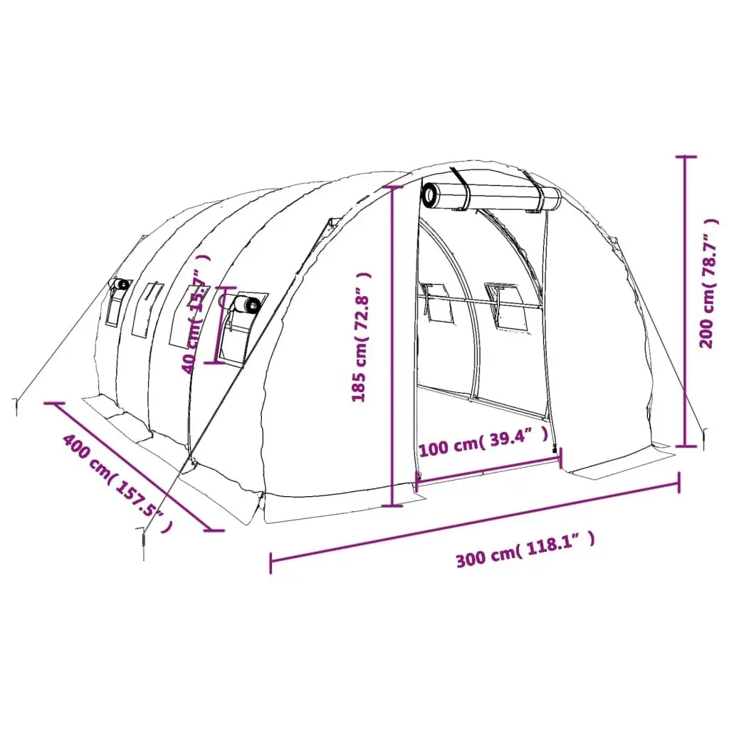 Greenhouse with Steel Frame White 12 mÂ² 4x3x2 m 3188050