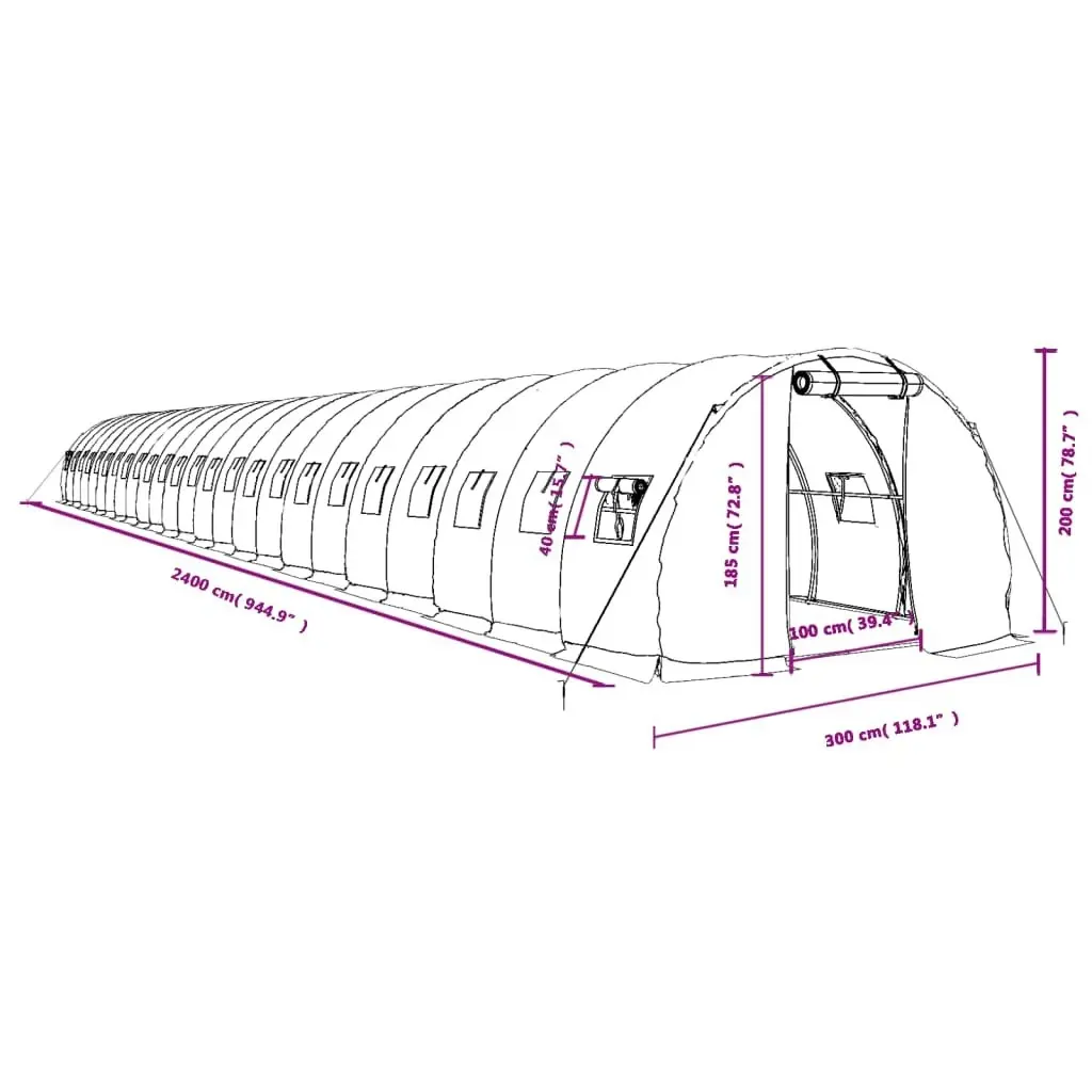 Greenhouse with Steel Frame Green 72 mÂ² 24x3x2 m 3188049