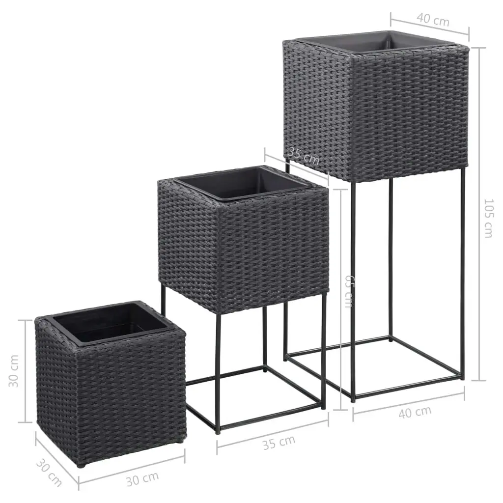 Garden Raised Beds 3 pcs Poly Rattan Black 46942