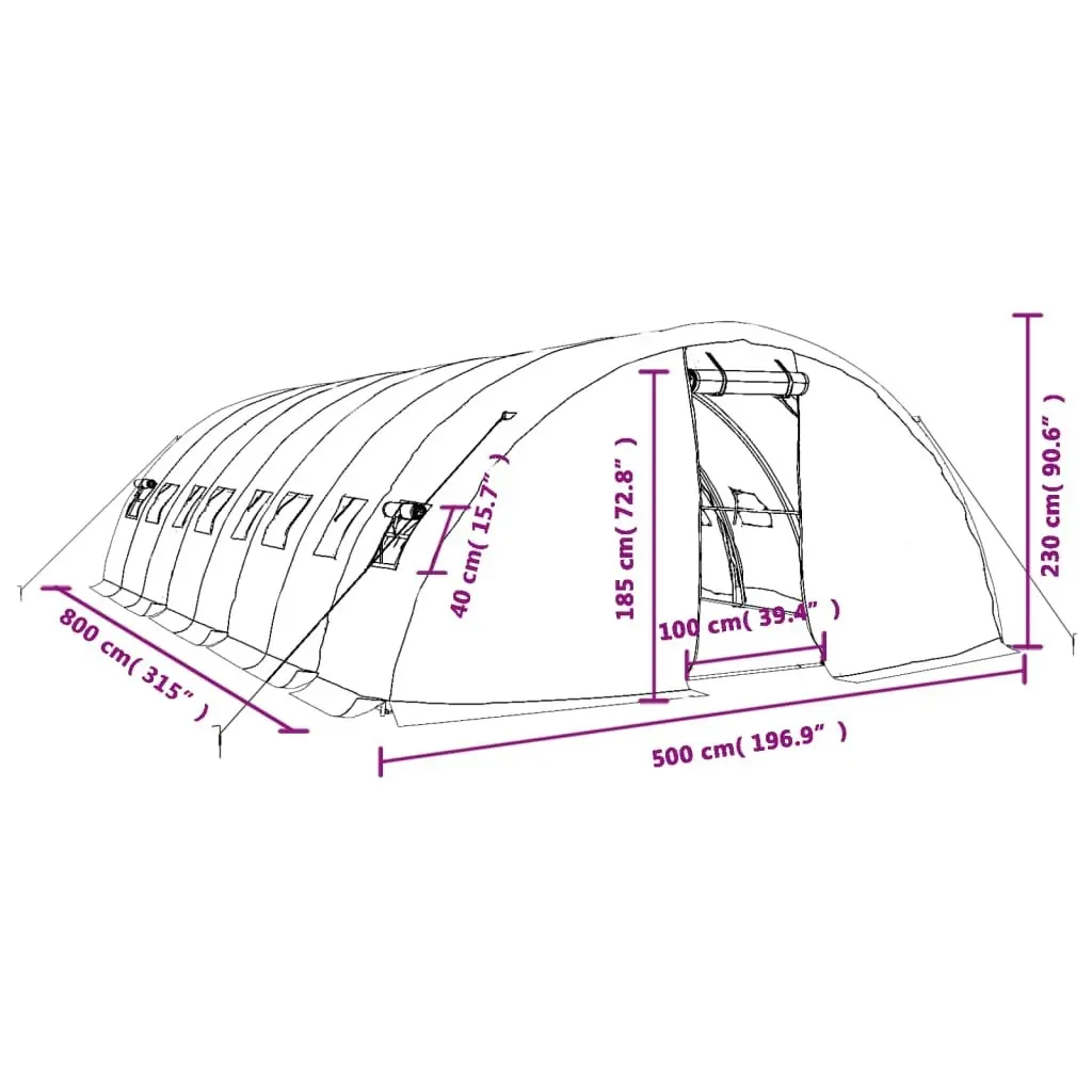 Greenhouse with Steel Frame White 40 mÂ² 8x5x2.3 m 3188096