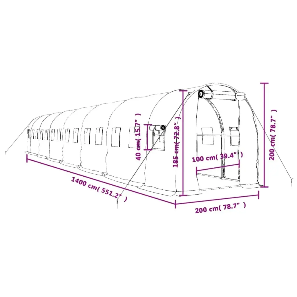 Greenhouse with Steel Frame Green 28 mÂ² 14x2x2 m 3188022