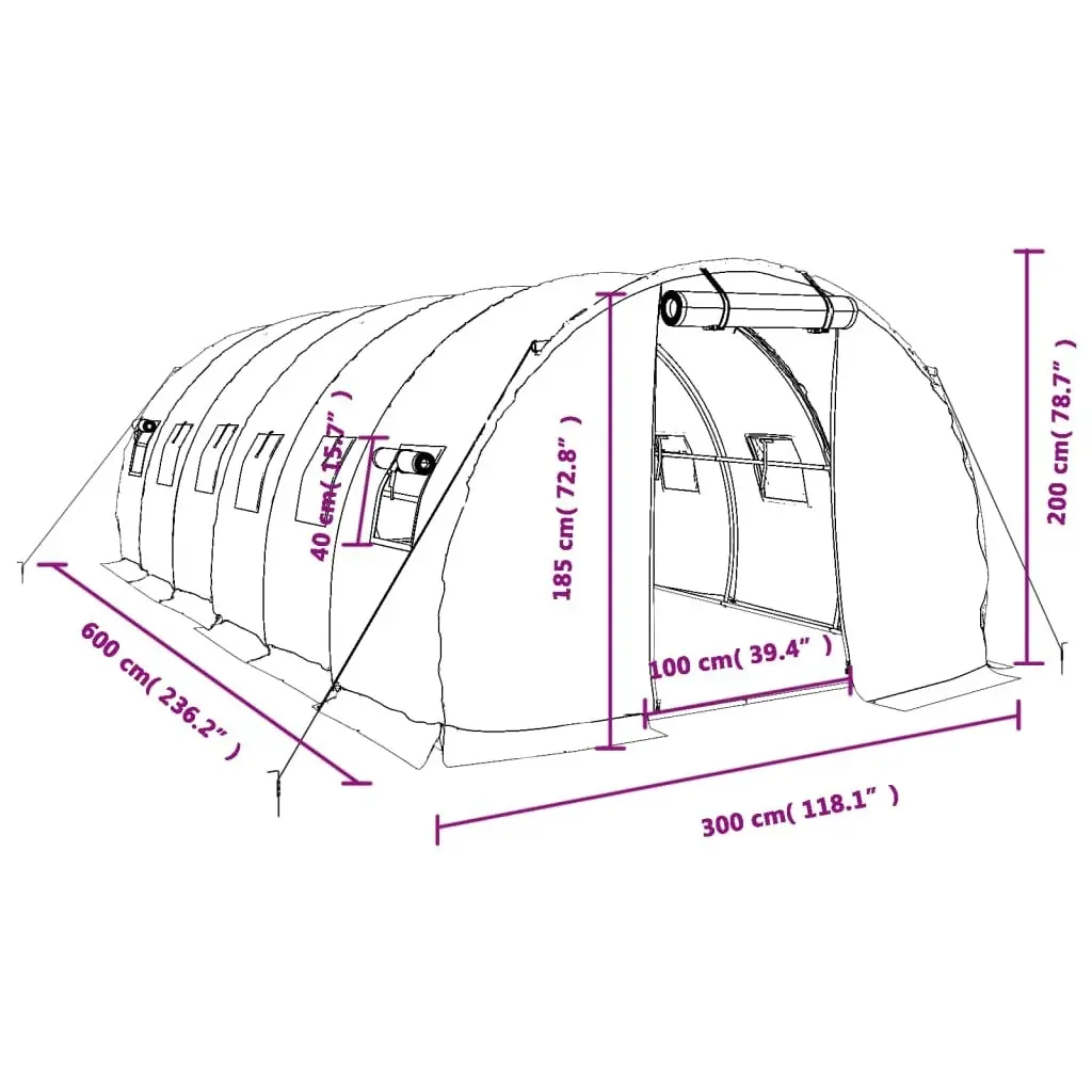 Greenhouse with Steel Frame White 18 mÂ² 6x3x2 m 3188051