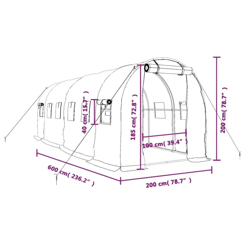 Greenhouse with Steel Frame White 12 mÂ² 6x2x2 m 3188029