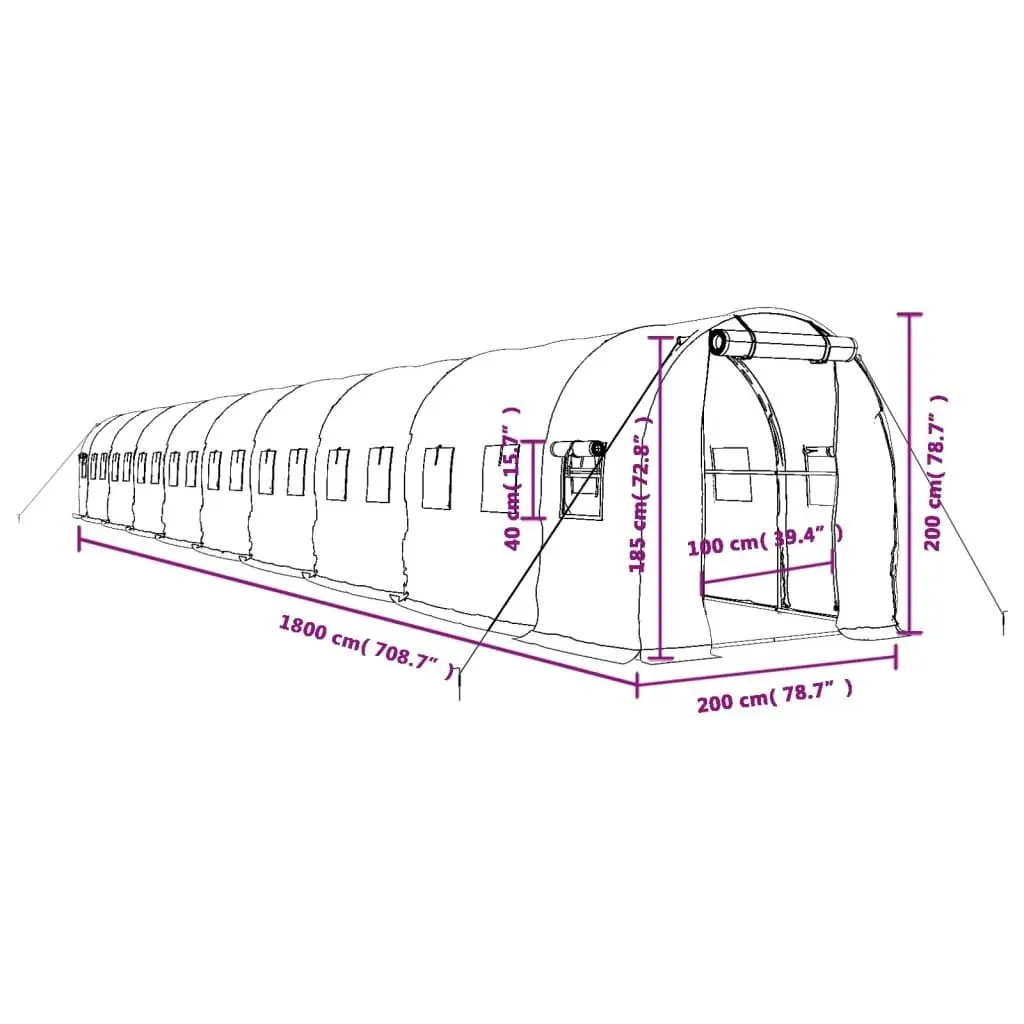 Greenhouse with Steel Frame Green 36 mÂ² 18x2x2 m 3188024