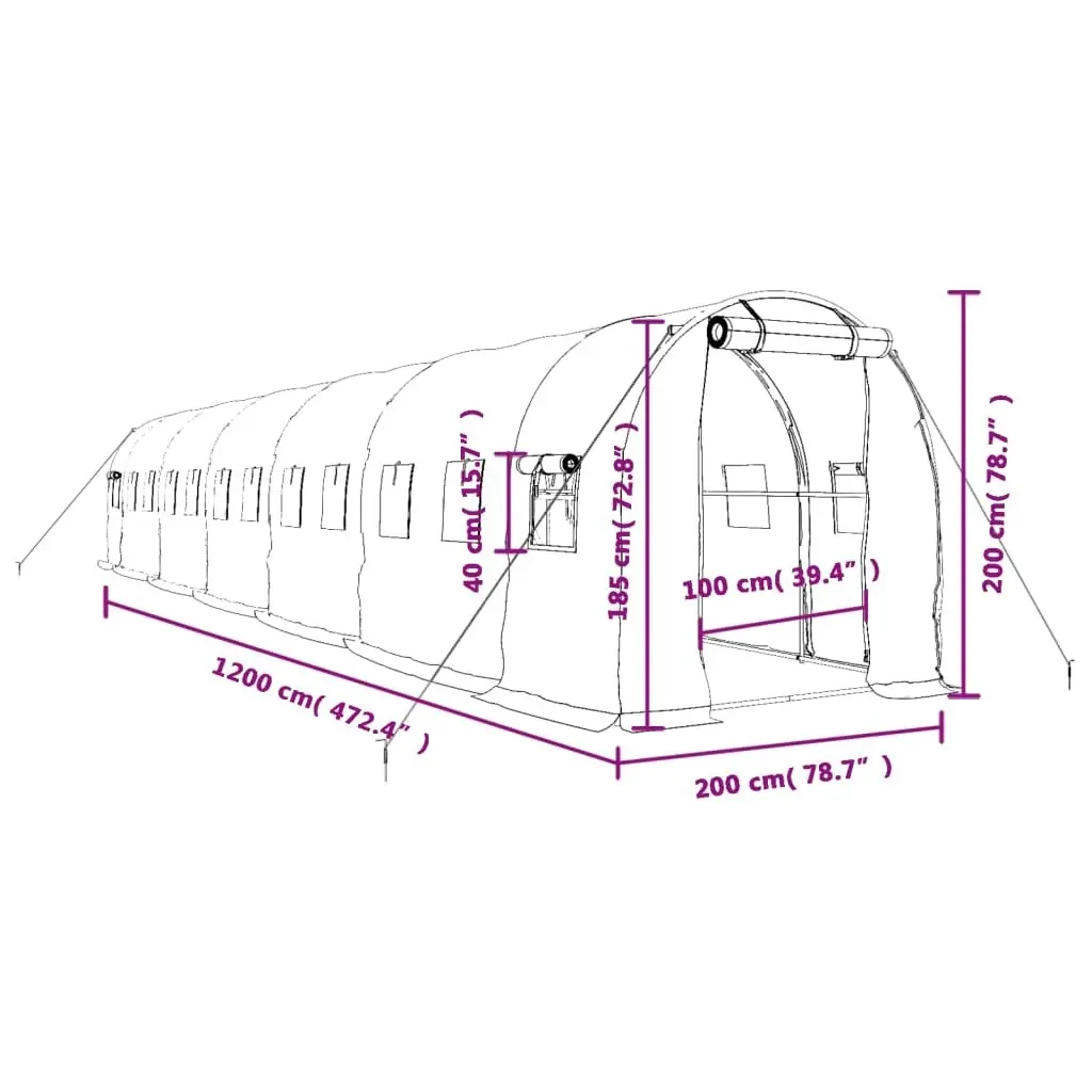 Greenhouse with Steel Frame White 24 mÂ² 12x2x2 m 3188032