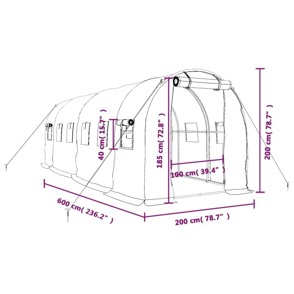 Greenhouse with Steel Frame Green 12 mÂ² 6x2x2 m 3188018