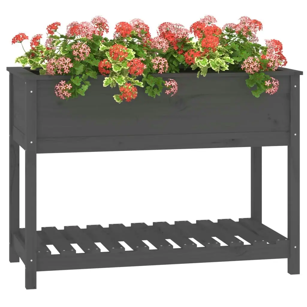 Planter with Shelf Grey 111.5x54x81 cm Solid Wood Pine 823789