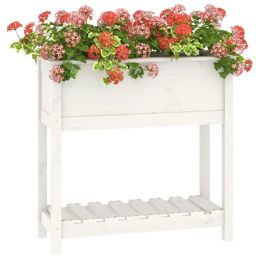 Planter with Shelf White 82.5x34.5x81 cm Solid Wood Pine 823760