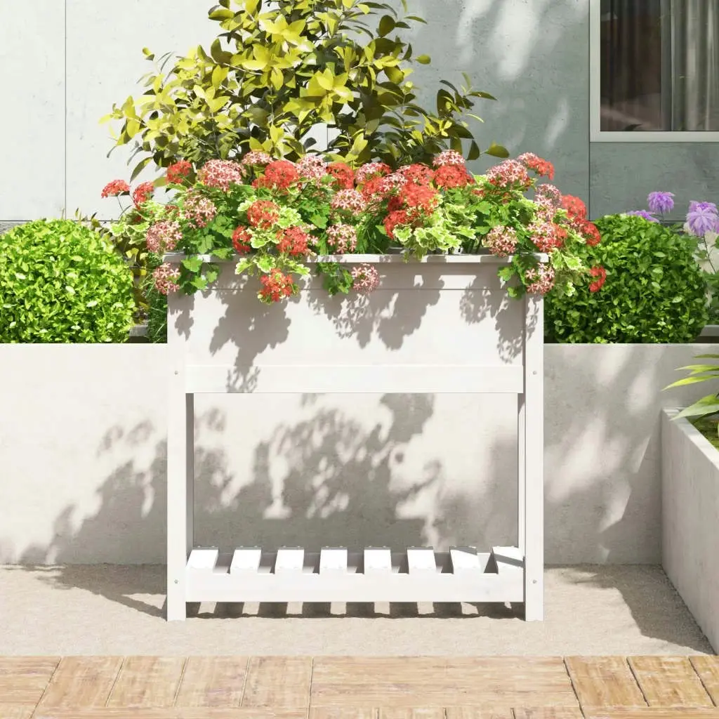 Planter with Shelf White 82.5x34.5x81 cm Solid Wood Pine 823760