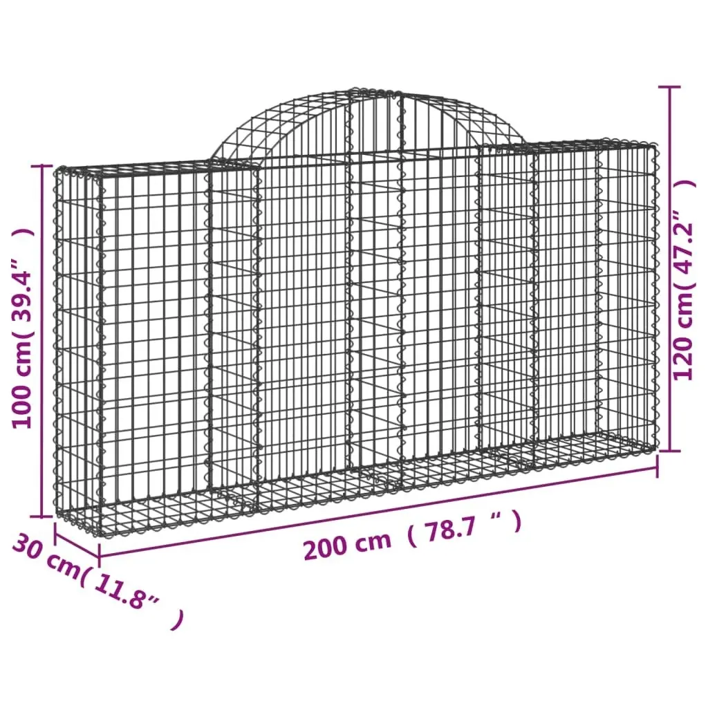 Arched Gabion Baskets 2 pcs 200x30x100/120 cm Galvanised Iron 3146110