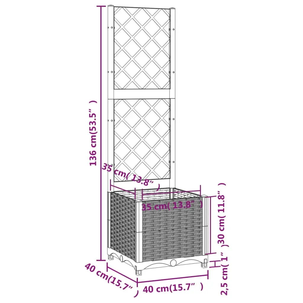 Garden Planter with Trellis Black 40x40x136 cm PP 318269